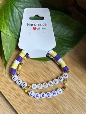 🏀 2-Piece Los Angeles Lakers Stretchy Bracelet Set | Handmade | Beaded